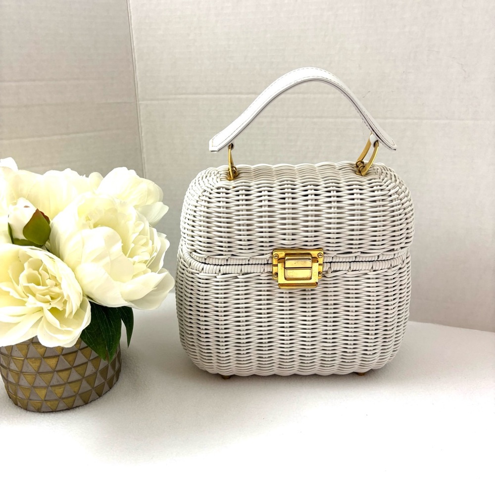 White Woven Mini Bag with Gold Accents